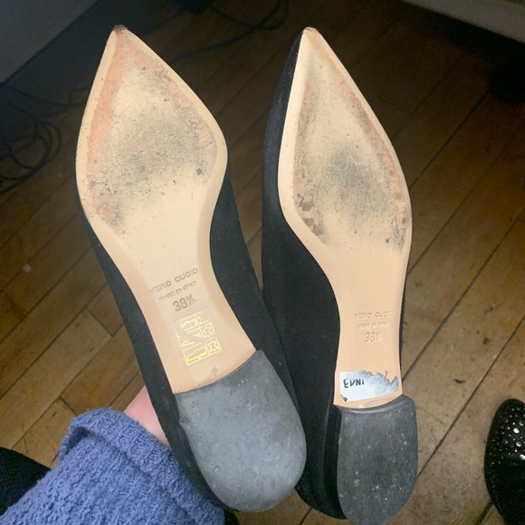 Club Monaco pointed ballet flats scalloped edge black suede sz 7.5 - Picture 4 of 5